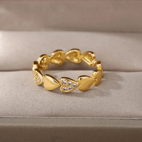 Smooth Double Heart Rings For Women Stainless Steel Zircon Heart Love