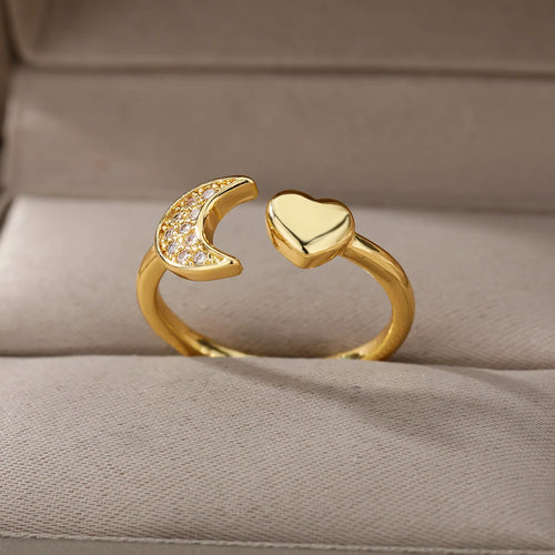 Smooth Double Heart Rings For Women Stainless Steel Zircon Heart Love