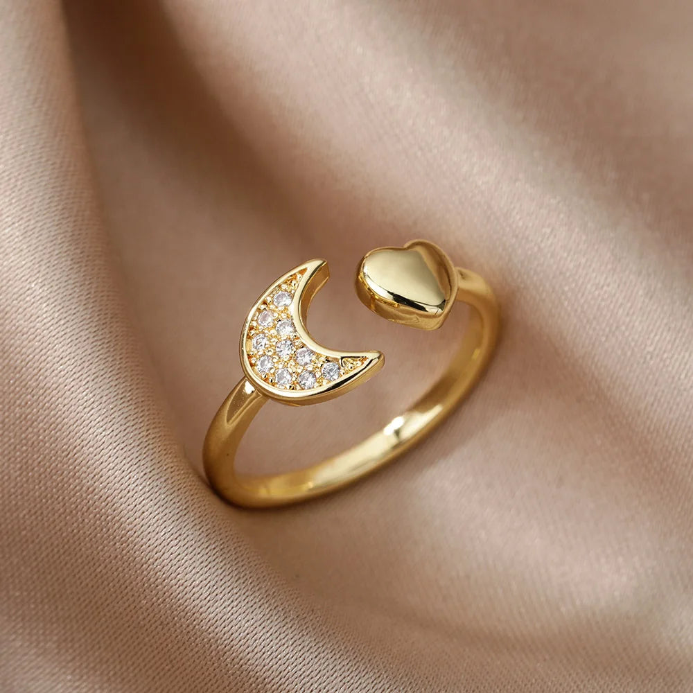 Smooth Double Heart Rings For Women Stainless Steel Zircon Heart Love