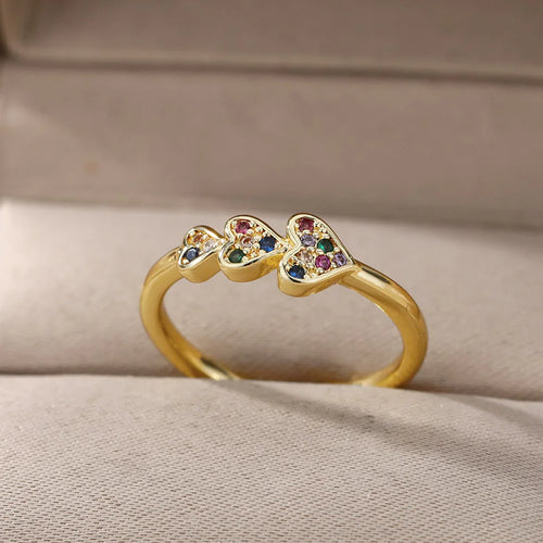 Smooth Double Heart Rings For Women Stainless Steel Zircon Heart Love