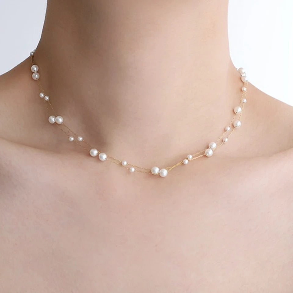 ZAKOL Stainless Steel Temperament Pearl Chain Choker Necklace for