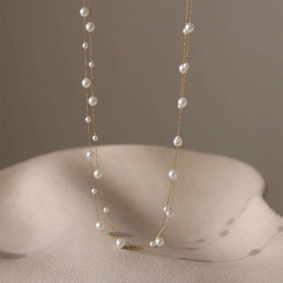 ZAKOL Stainless Steel Temperament Pearl Chain Choker Necklace for