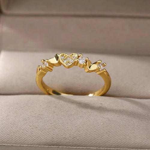 Smooth Double Heart Rings For Women Stainless Steel Zircon Heart Love