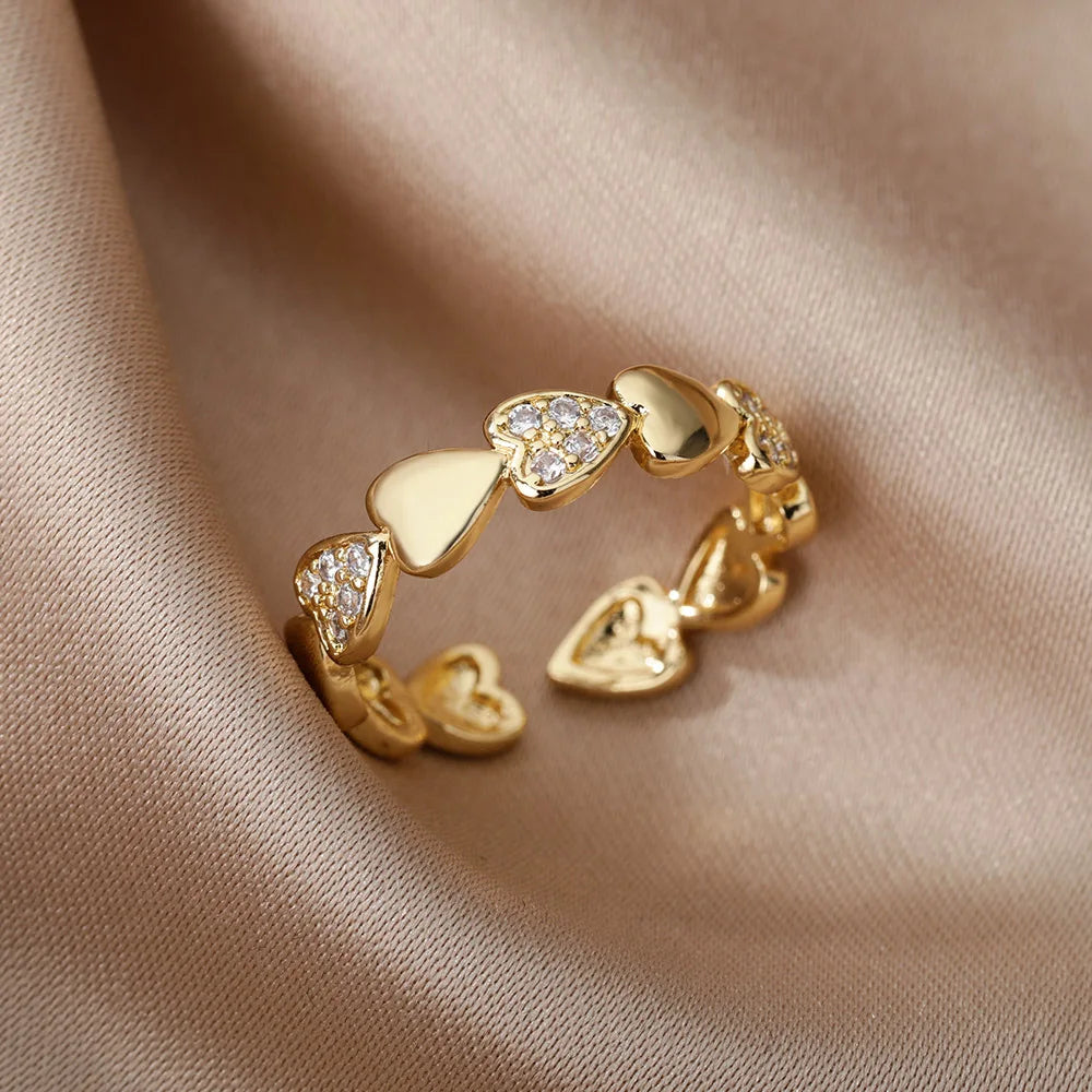 Smooth Double Heart Rings For Women Stainless Steel Zircon Heart Love