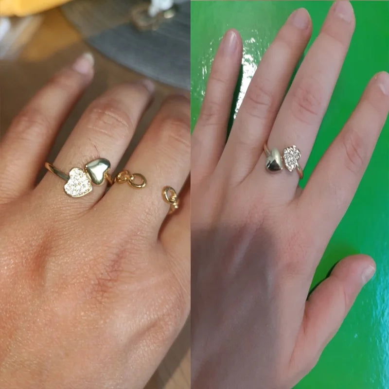 Smooth Double Heart Rings For Women Stainless Steel Zircon Heart Love
