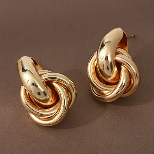 Fashion Round Double Ring Metal Stud Earrings For Women Men Gold