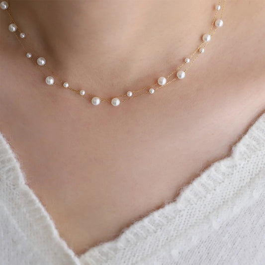 ZAKOL Stainless Steel Temperament Pearl Chain Choker Necklace for