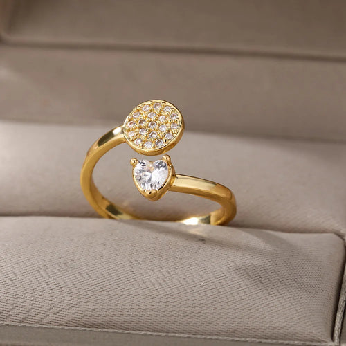 Smooth Double Heart Rings For Women Stainless Steel Zircon Heart Love